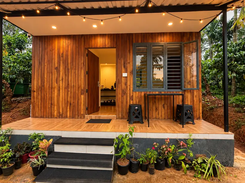 The porch, under string lights