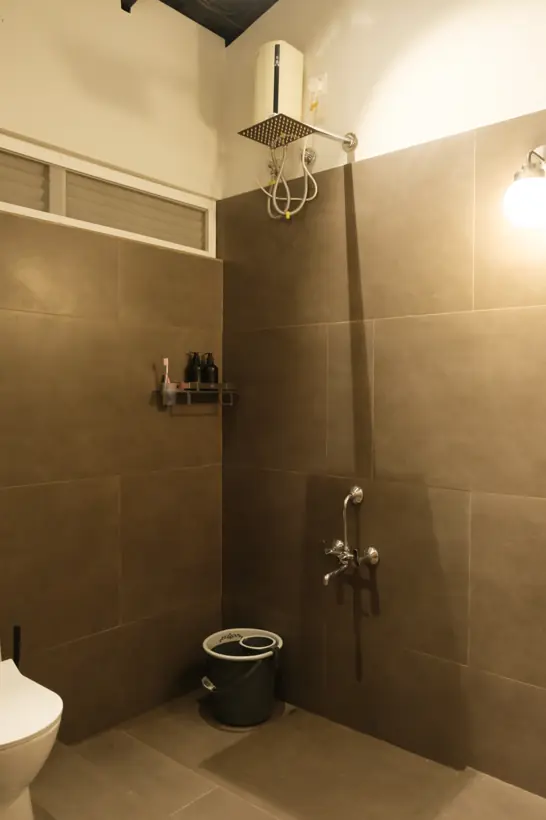 Bathroom with rain shower and hot water
